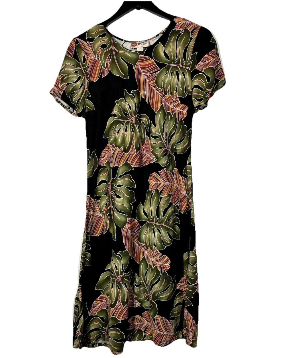 Hilo HattieāFloral Dress Black Green Red Midi Dress Women's Medium USA Made
